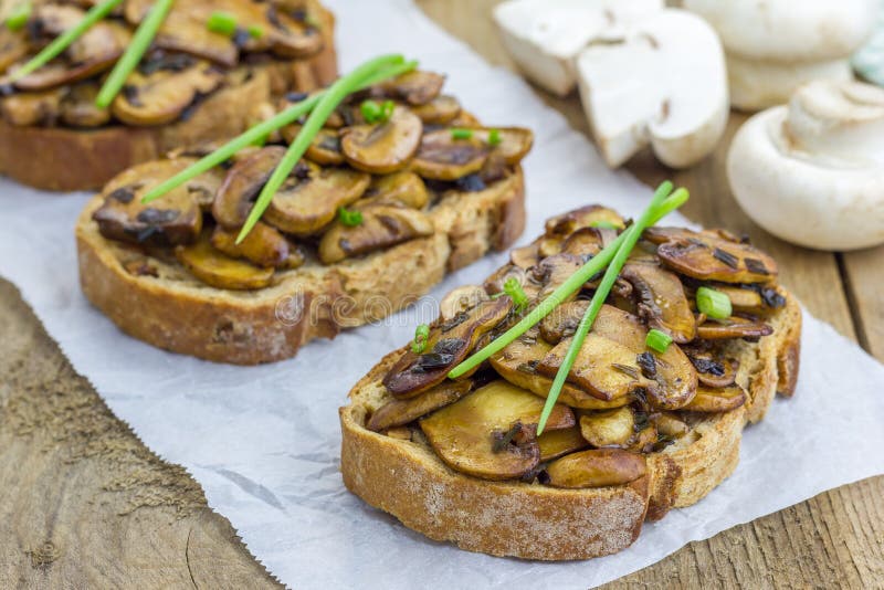 Mushrooms and Green Onion Bruschetta Stock Image Image of bake