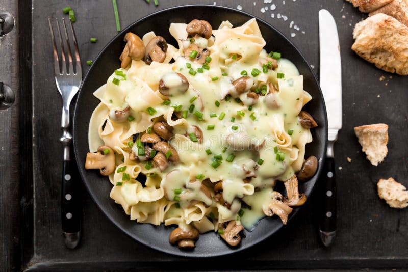 Mushrooms with Noodles and Sauce Stock Photo Image of diet, dish