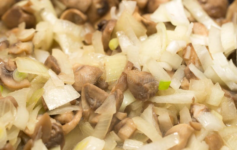 Mushrooms with Onions are Fried in a Frying Pan Stock Photo Image of