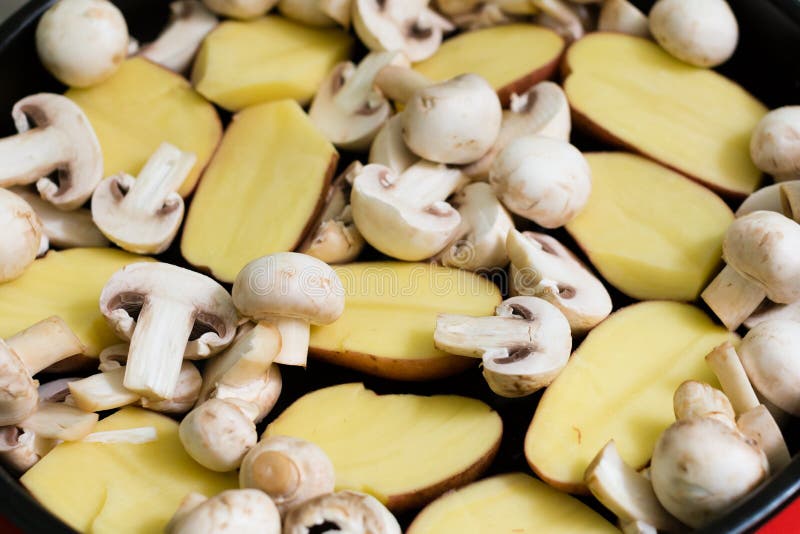 Mushrooms With Potatoes Ready For Grill