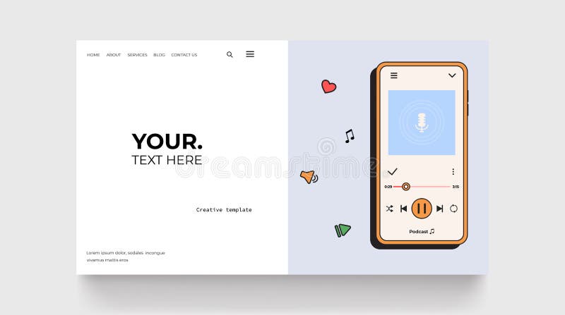 Music App Landing Page for Web Page Template Stock Illustration