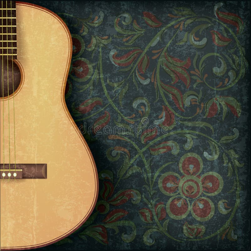 Music background with guitar and floral ornament