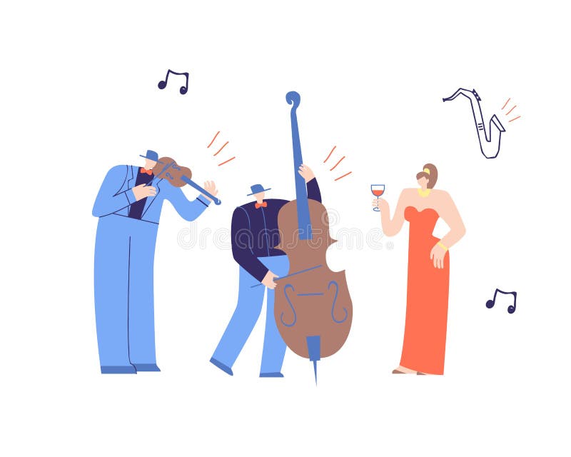 Music People Playing Classic Music Flat Cartoon vector illustration