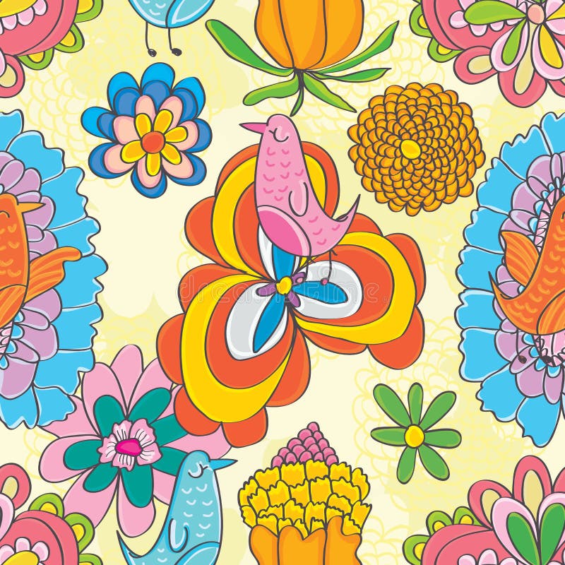 Music Bird Happy Flowers Seamless Pattern_eps stock illustration Music Bird Happy Flowers Seamless Pattern_eps stock illustration