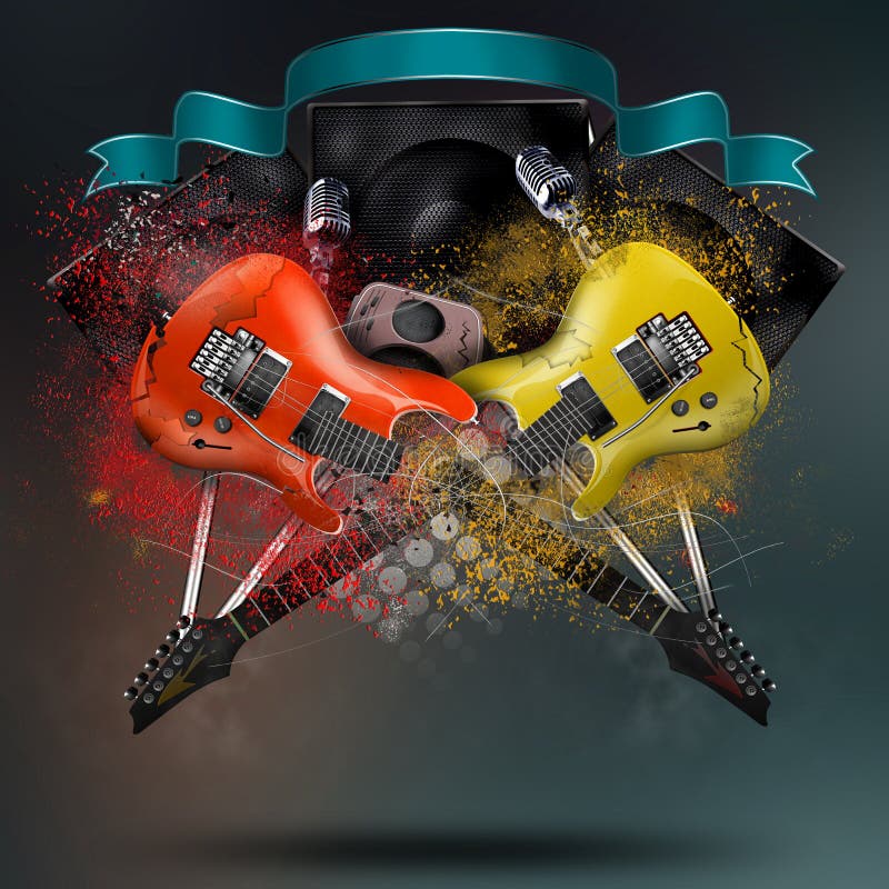 Music collage and guitars stock illustration. Illustration of guitar