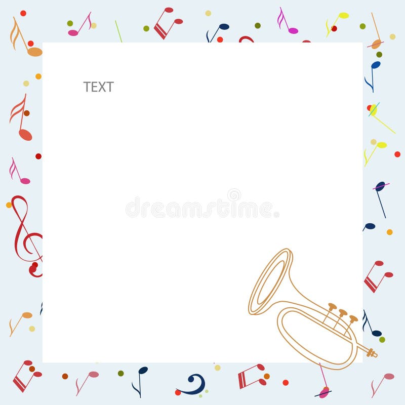 Music Design. Frame with notes and trumpet. For concerts, music, presentations, certificates stock illustration