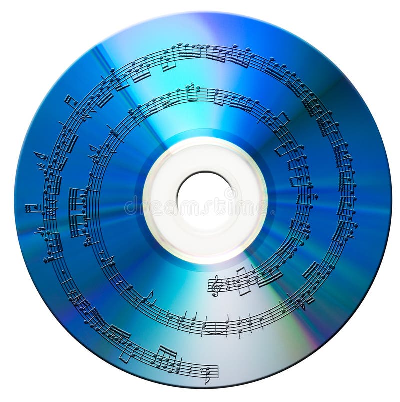 Music with notes on compact disk. Isolated. Music with notes on compact disk. Isolated