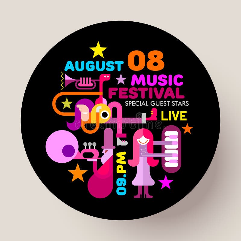 Music Festival round template design stock illustration Music Festival round template design stock illustration