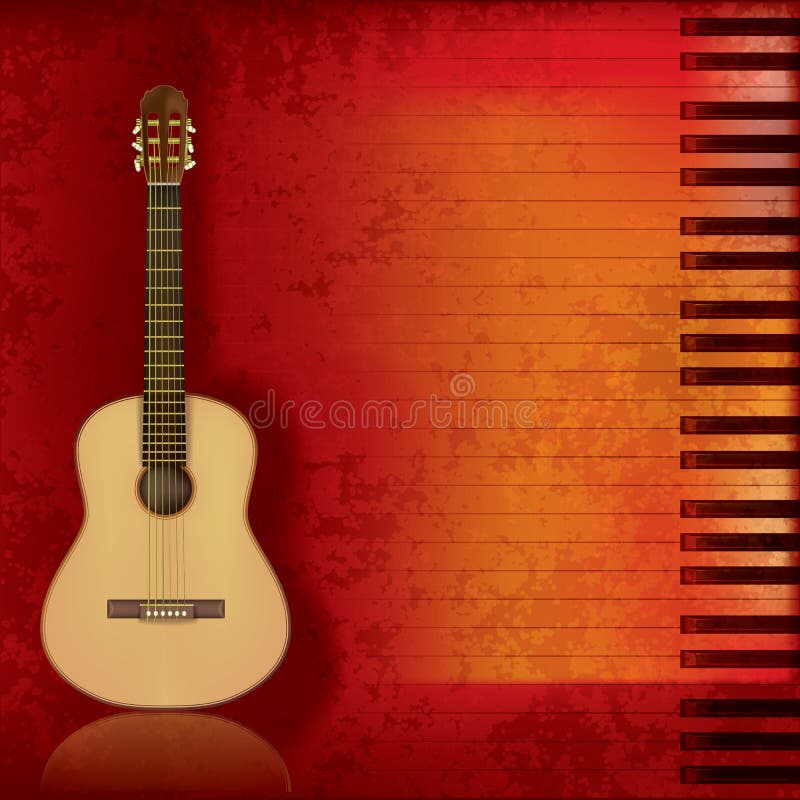 Music grunge background acoustic guitar and piano