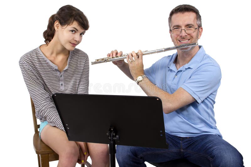 Music Instructor Teaching How To Play the Flute Stock Photo Image of