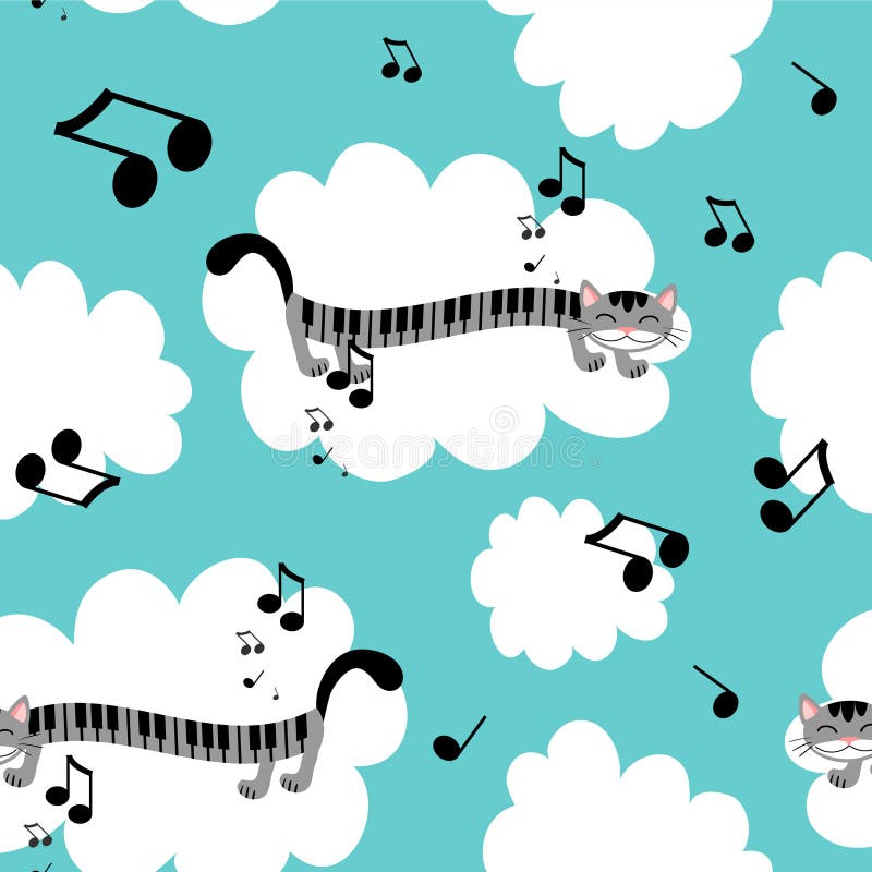 Music kitty seamless pattern