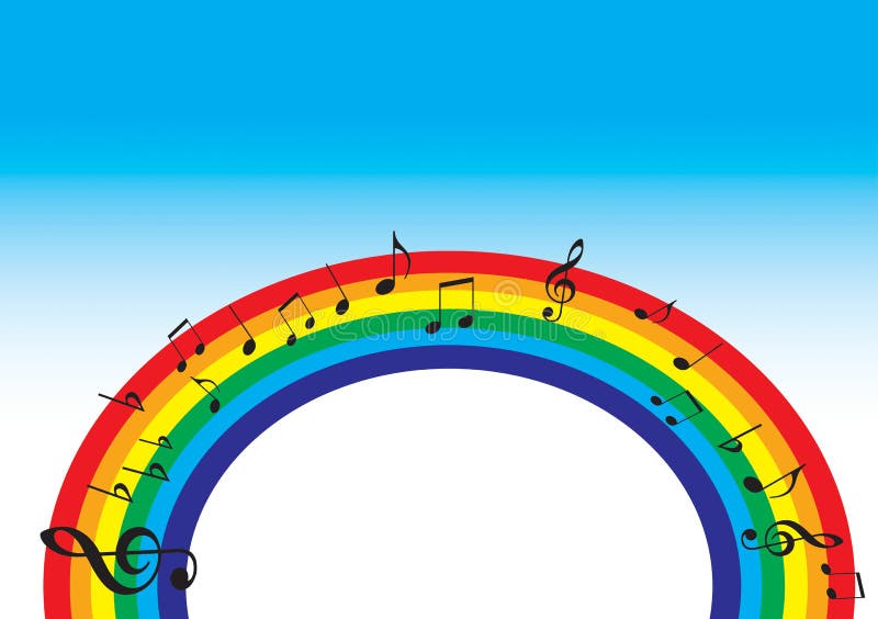 Music notes in rainbow - blue background