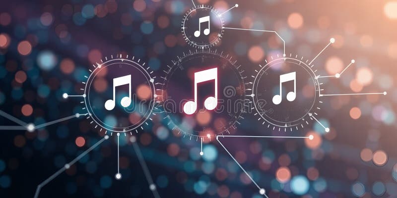 Music notes on digital network background royalty free illustration