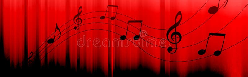 Black Music notes and symbols on a dark red background. Black Music notes and symbols on a dark red background