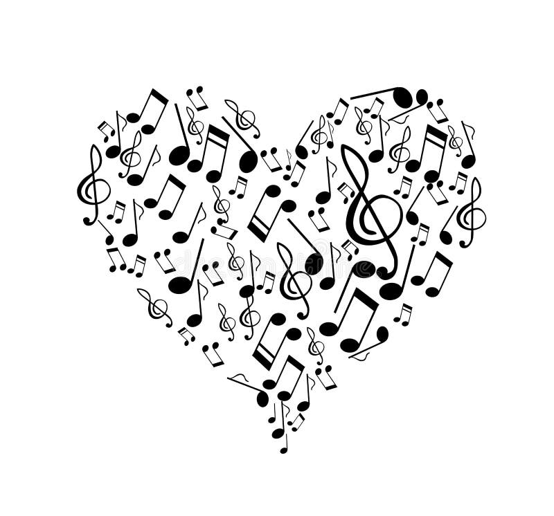Music notes heart shape vector illustration.