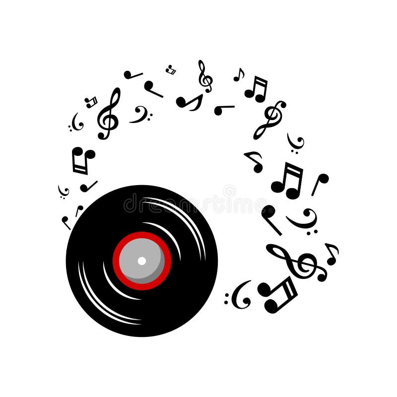 Music notes with music plate on white background. Abstract music Disk background