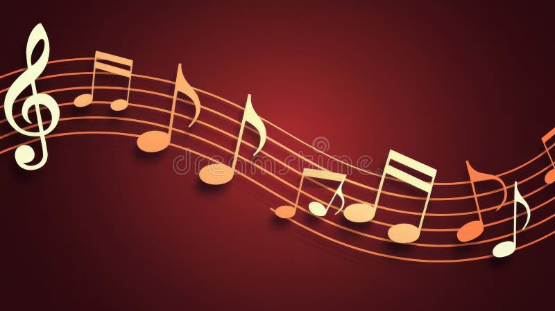 Music notes on rich red background, perfect for a stylish header design stock illustration