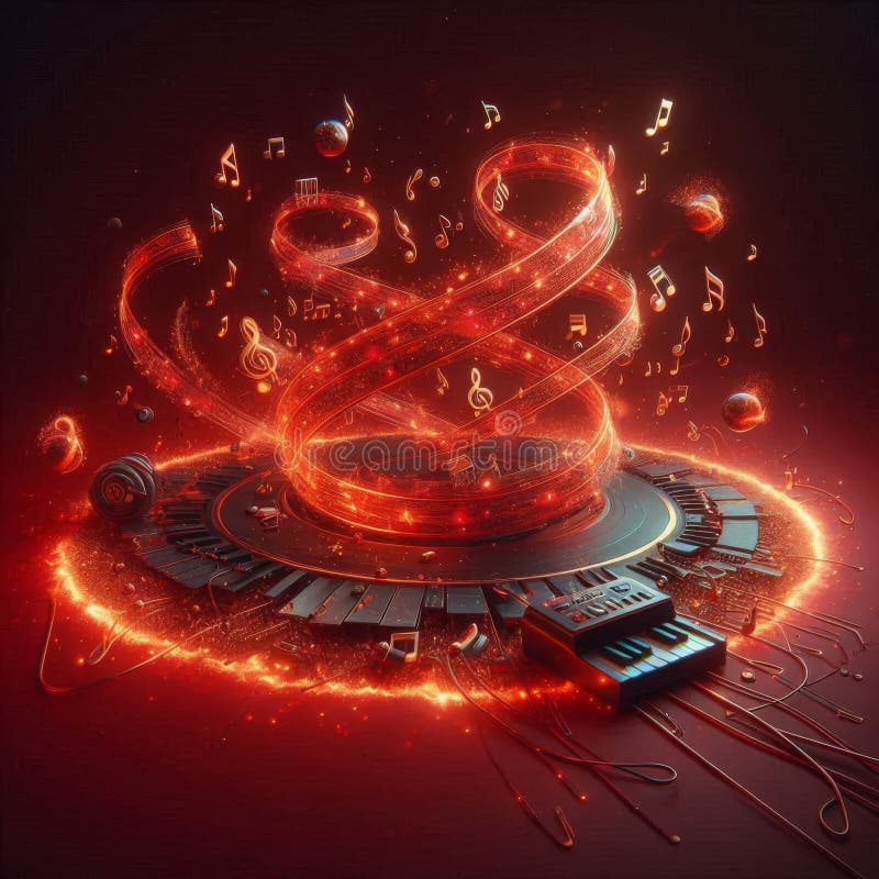 Music notes on rich red background, perfect for a stylish header design royalty free illustration