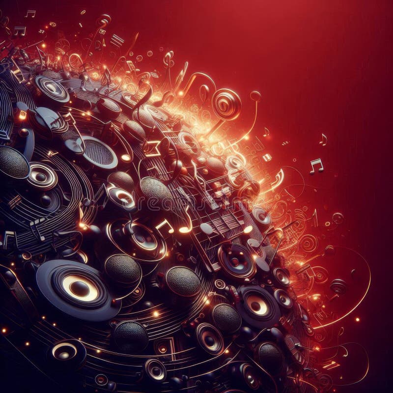 Music notes on rich red background, perfect for a stylish header design stock illustration