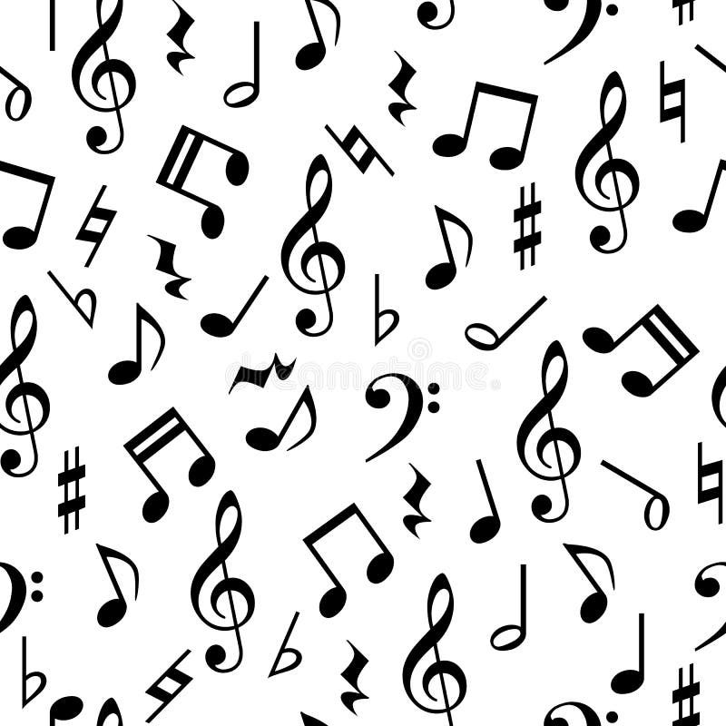 Illustration of music notes seamless pattern. Isolated on white