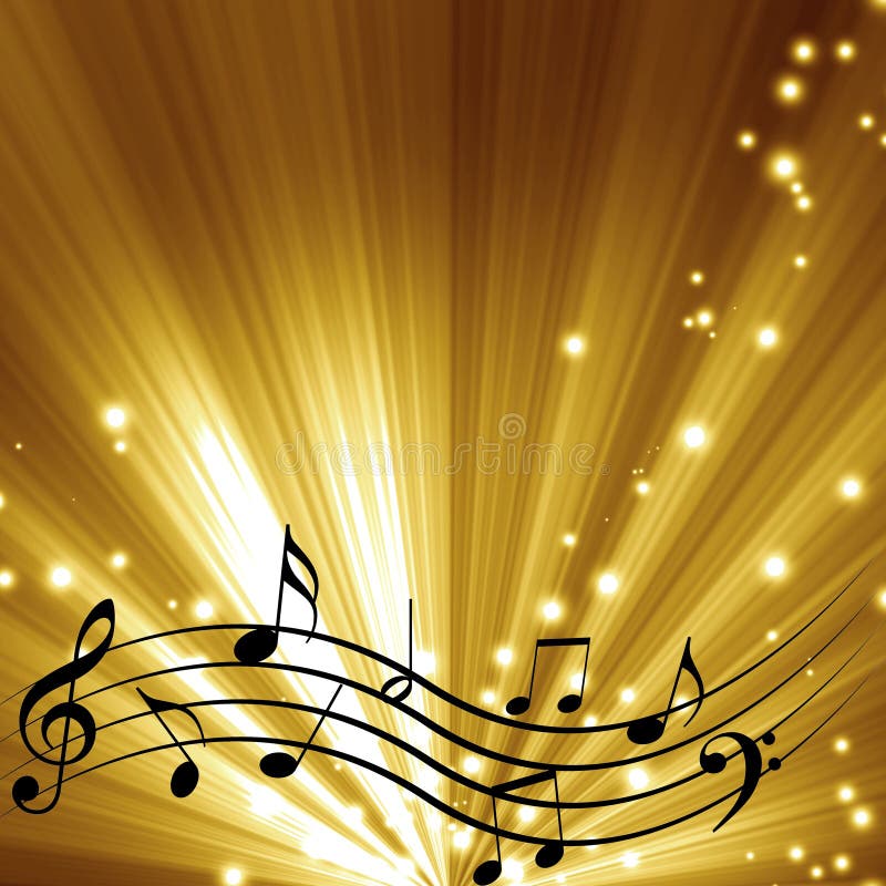 Music notes on a soft golden glittering background