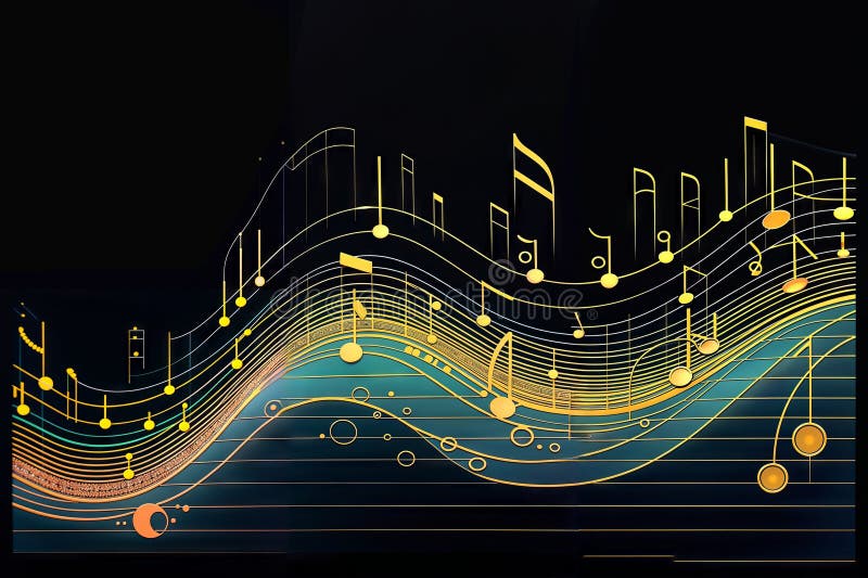 Abstract musical background with music notes and waves. Vector illustration. , generative ai stock photo
