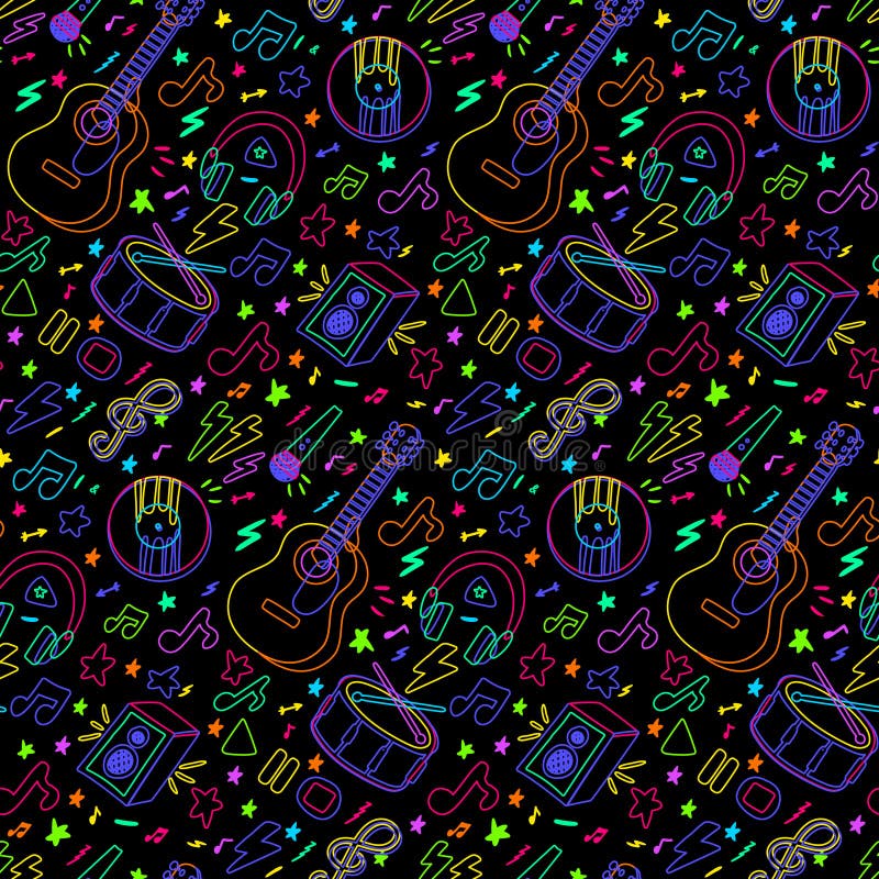 Music Party Neon Seamless Pattern