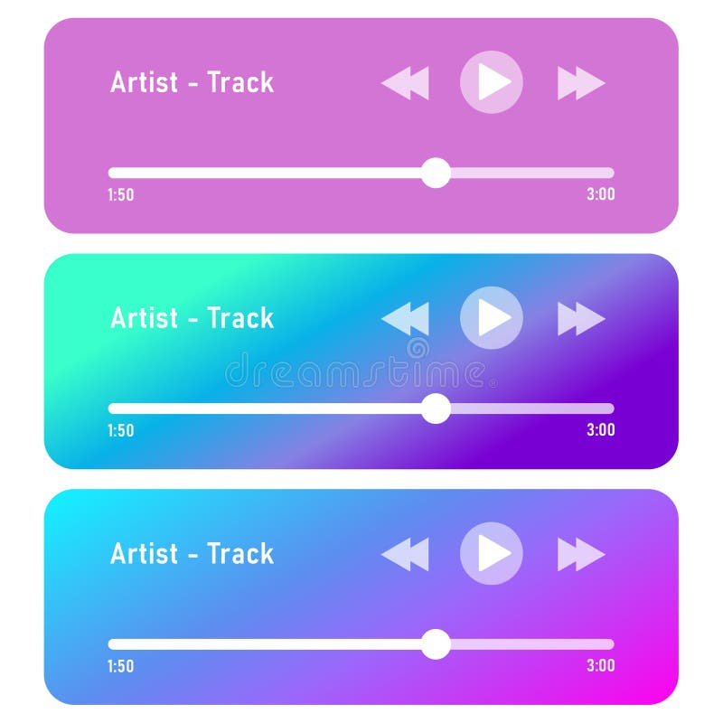 Music Player Bar Vector Set. Flat Audio Player Interface Stock Vector