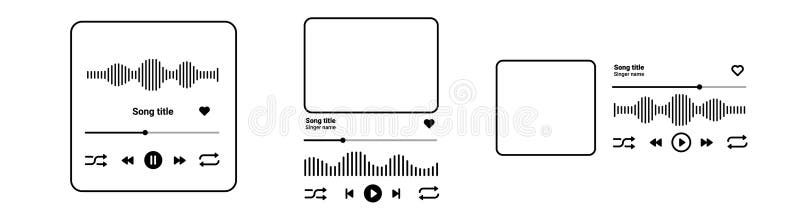 Music player with song title on modern style with wave and interface buttons. stock illustration