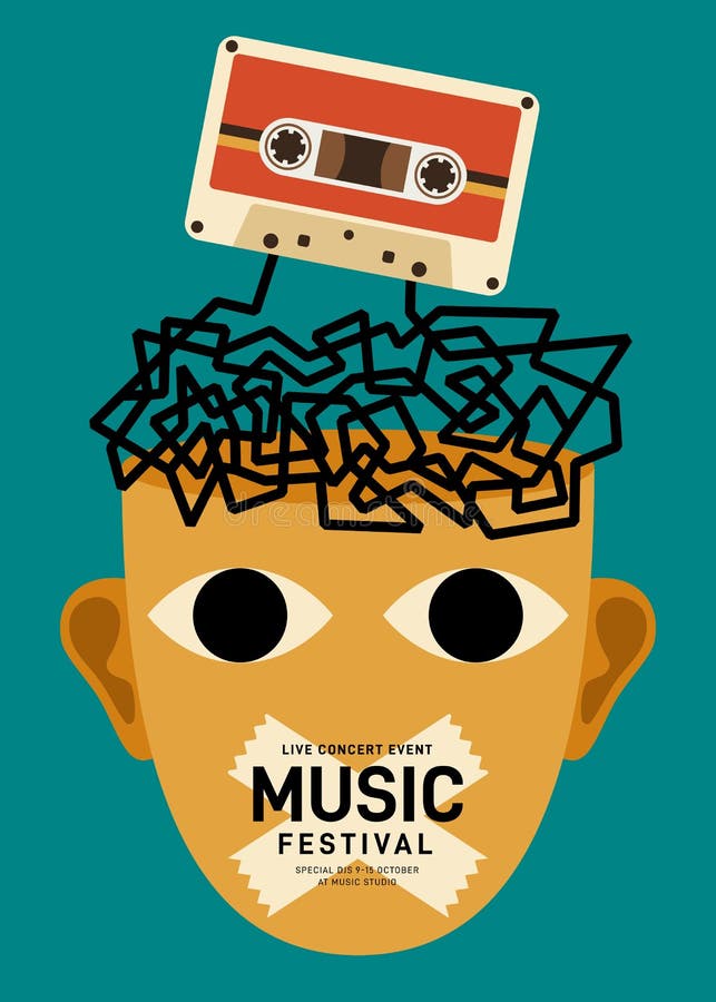 Music poster design template background with vintage tape cassette