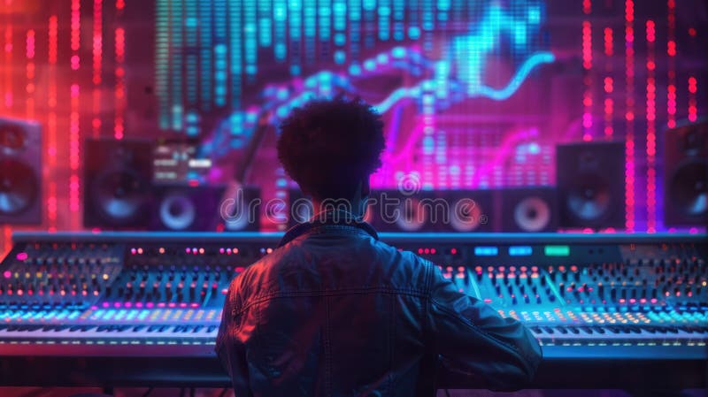 Producător de muzică cu AI în studioul modern de înregistrare aig60 royalty free illustration