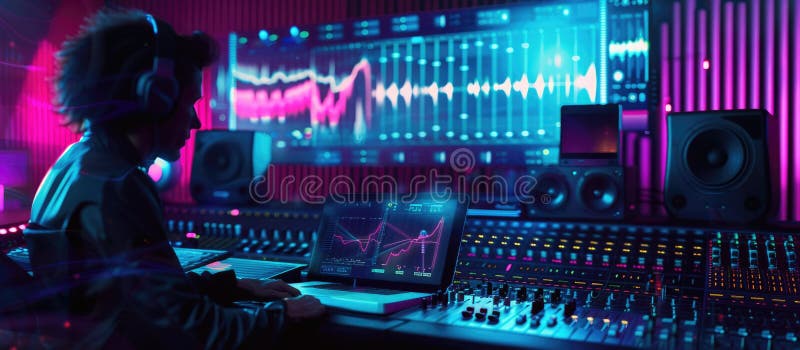 Producător de muzică cu AI în studioul modern de înregistrare aig60 royalty free stock images