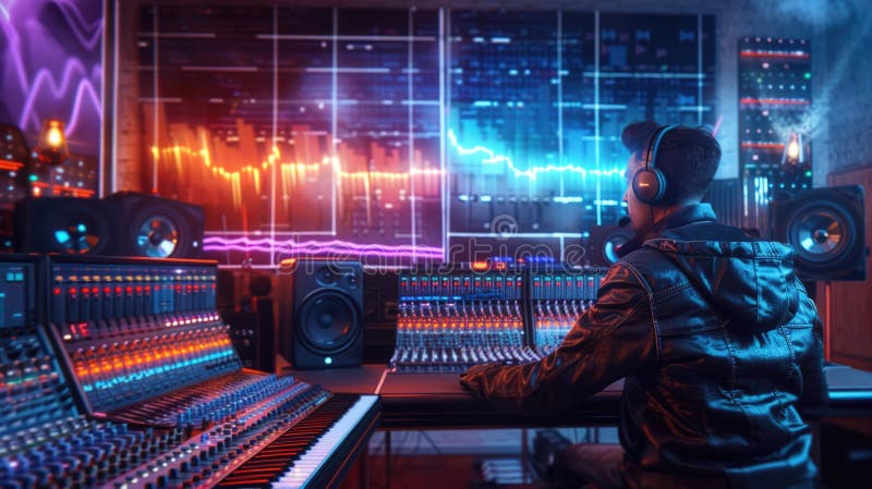 Producător de muzică cu AI în studioul modern de înregistrare aig60 stock images