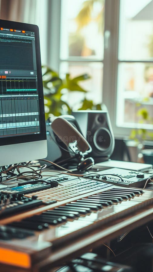 Music Producing Equipment in a Home Music Studio Stock Illustration