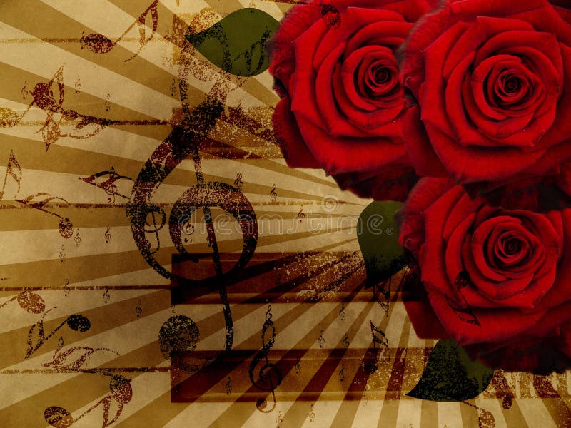 Music roses and piano background