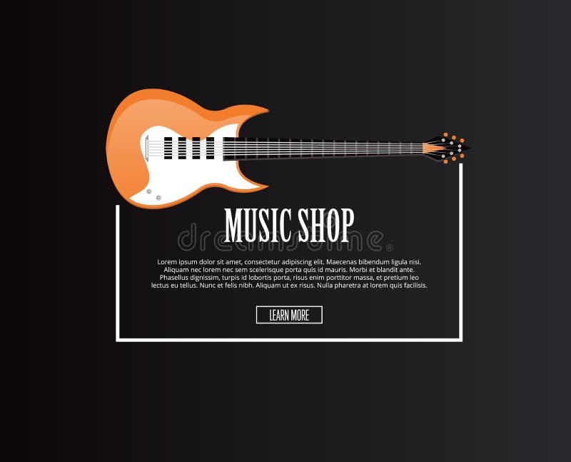 Music Shop Banner With Orange Acoustic Guitar Stock Vector