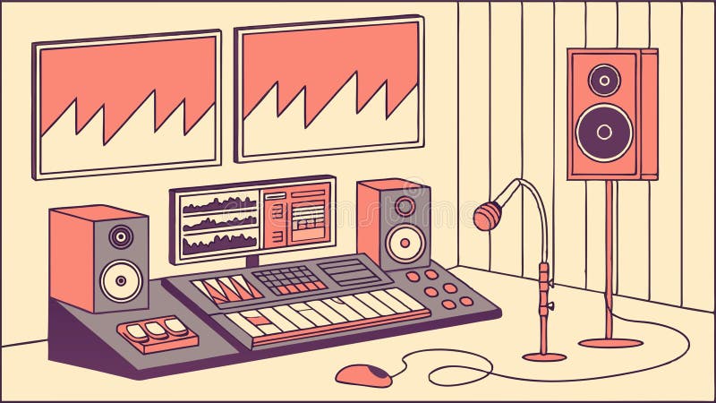Music studio setup, recording equipment and audio production vector design Generative AI stock illustration