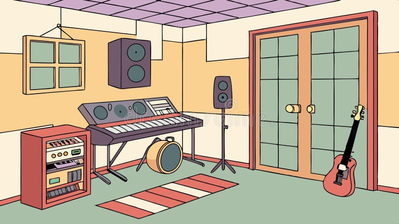 Music studio setup, recording equipment and instruments in room vector design Generative AI stock illustration