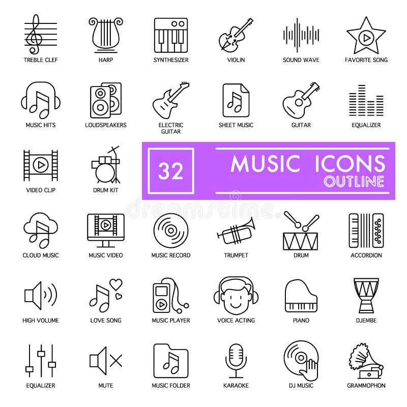 Music thin line icons set. Vector icons isolated on white. Eps 10 stock illustration