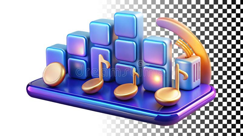 Music volume bars, audio volume, sound bars, music level, audio level, volume graph png transparent image Generative AI stock illustration