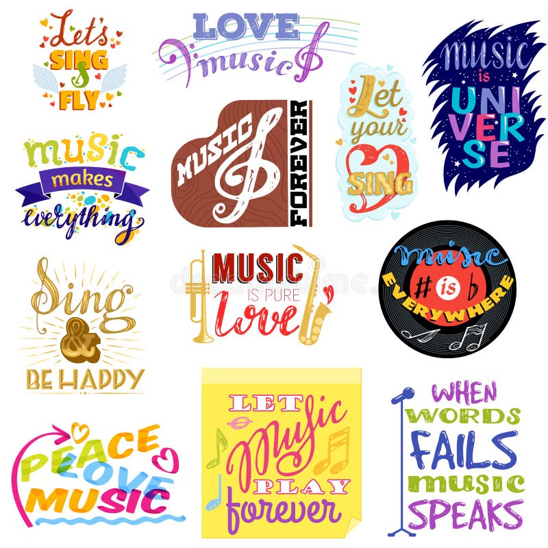 Musica che segna il testo di calligrafia del segno di tipografia musicale di vettore o citazione con lettere grafico di amore per illustrazione vettoriale Musica che segna il testo di calligrafia del segno di tipografia musicale di vettore o citazione con lettere grafico di amore per illustrazione vettoriale