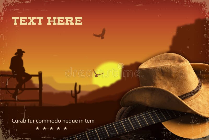Musica country americana Fondo occidentale con la chitarra royalty illustrazione gratis Musica country americana Fondo occidentale con la chitarra royalty illustrazione gratis