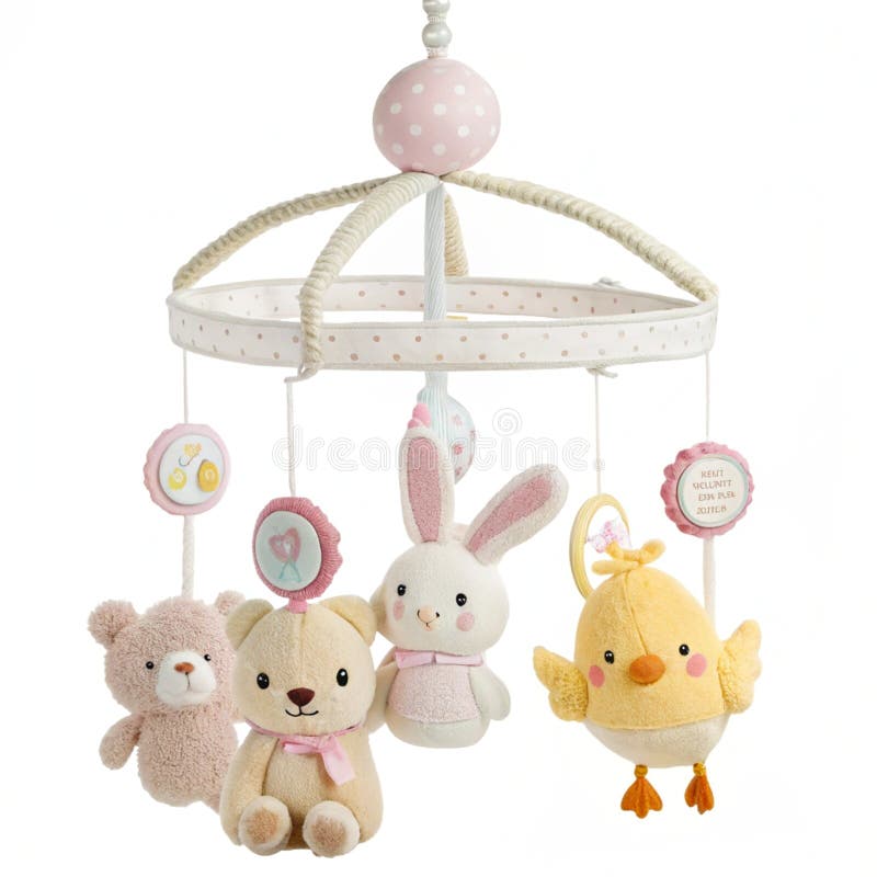 Musical baby mobile with cute animal toys royalty free illustration
