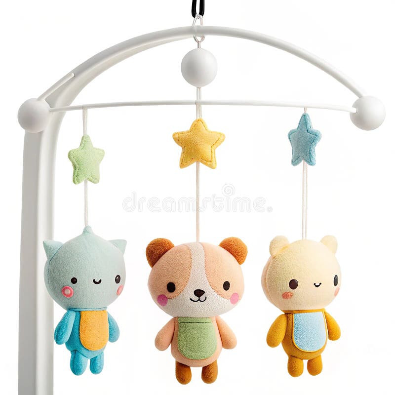 Musical baby mobile with plush toys vector illustration