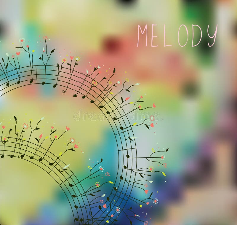 Musical background with note, flowers vector illustration