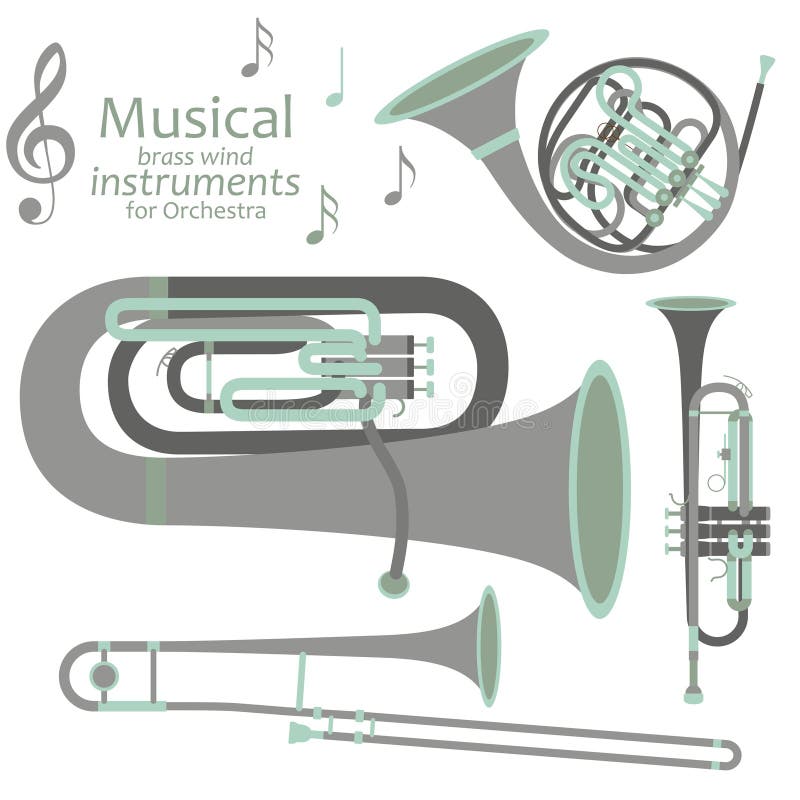 Musical Brass Wind Instruments for Orchestra Stock Vector