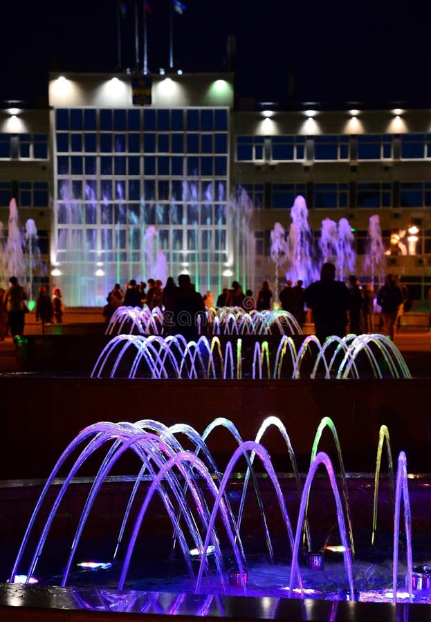 Musical colorful fountains in center of resort city of Anapa, Krasnodar Krai, Russia stock photos Musical colorful fountains in center of resort city of Anapa, Krasnodar Krai, Russia stock photos