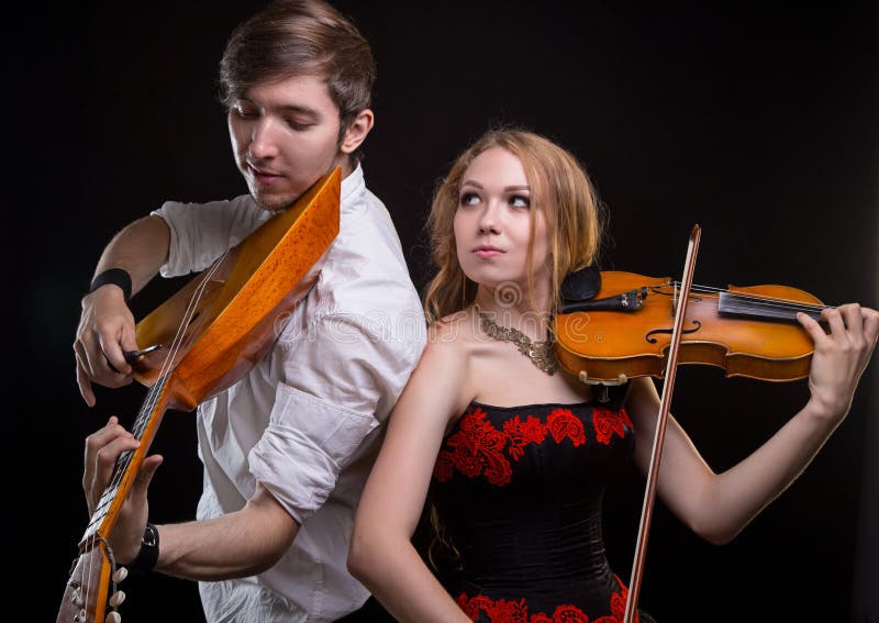 Happy Musical Couple  With Violin  Stock Photo Image of 