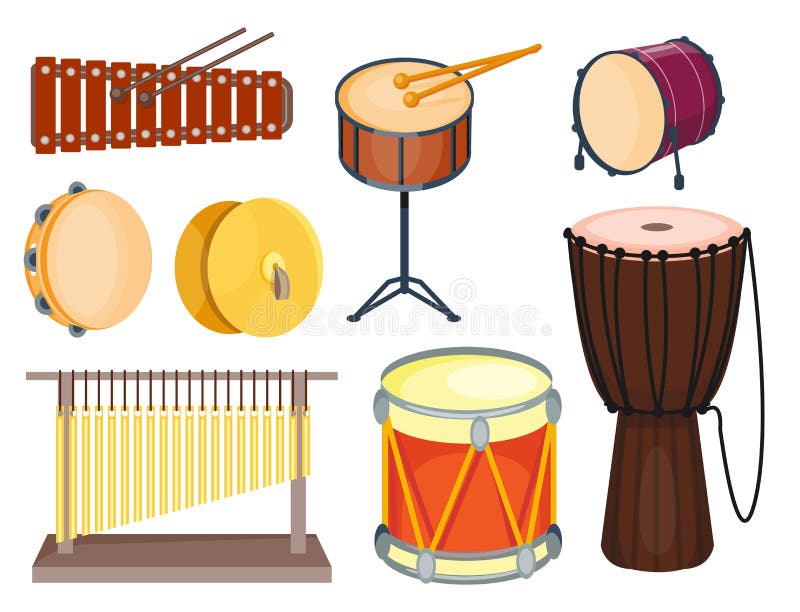 Musical drum wood rhythm music instrument series set of percussion vector illustration