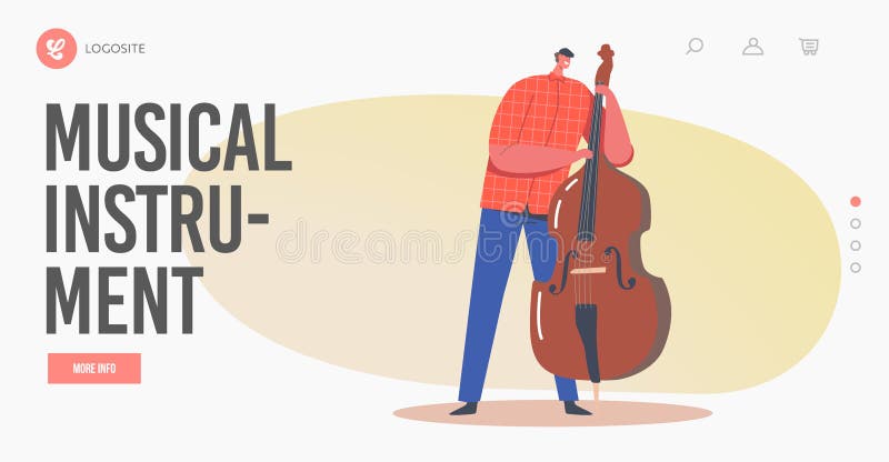 Musical Instrument Landing Page Template. Artist Character Playing Contrabass. Music Jazz Band Entertainment Concert stock illustration